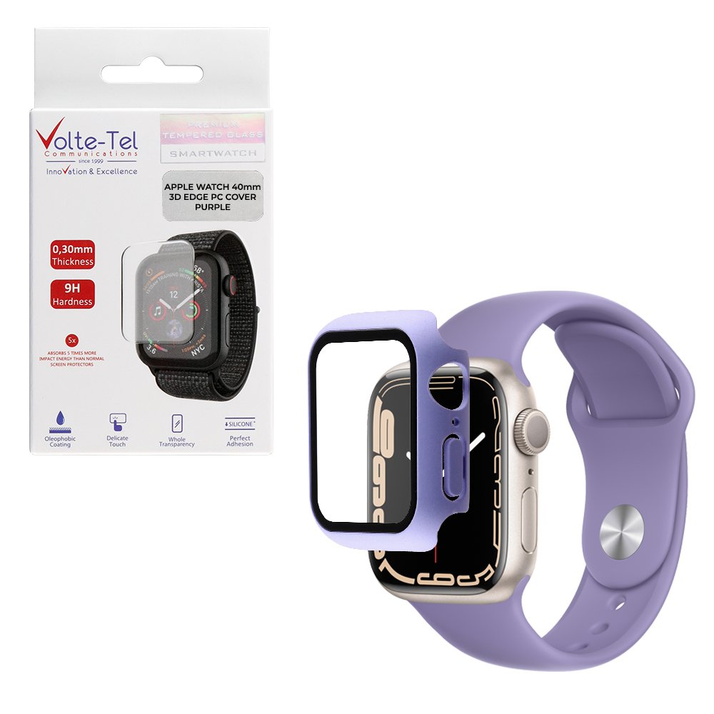 VOLTE-TEL TEMPERED GLASS APPLE WATCH 40mm 1.57" 9H 0.30mm PC EDGE COVER WITH KEY 3D FULL GLUE FULL COVER PURPLE