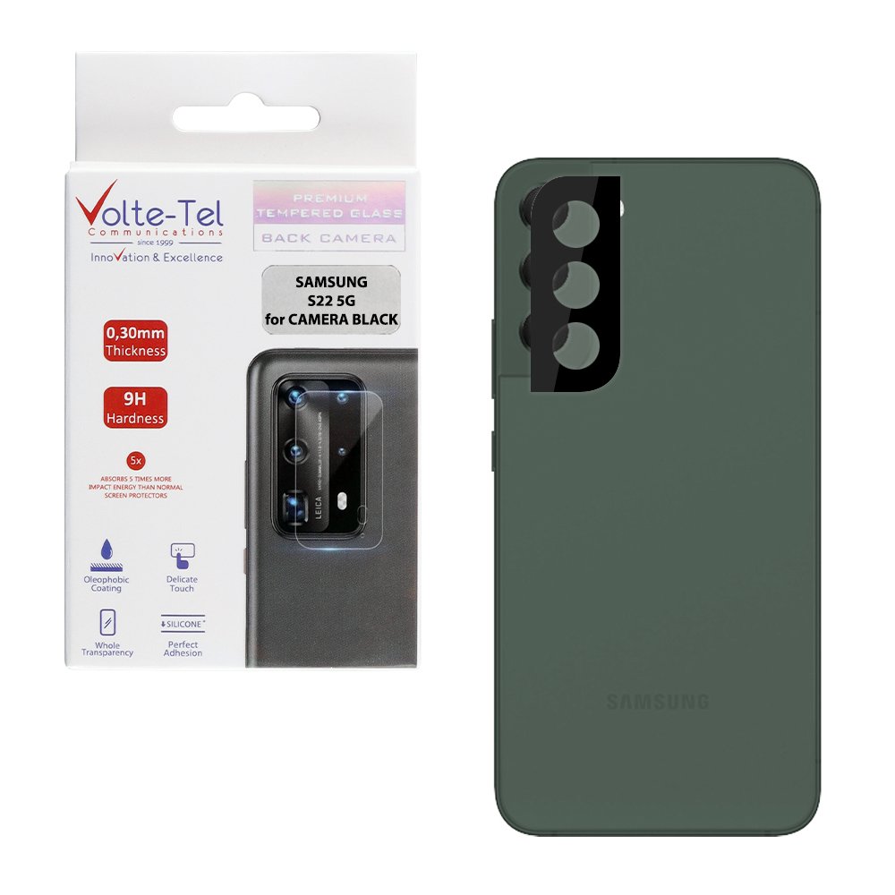 VOLTE-TEL TEMPERED GLASS SAMSUNG S22 5G 6.1" 9H 0.25mm 3D CURVED FOR CAMERA BLACK