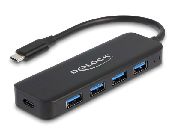 DELOCK USB-C hub 64170, 4x USB 5Gbps, USB-C PD 85W, μαύρο