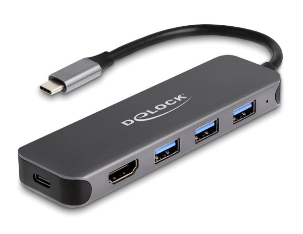 DELOCK USB-C docking station 64171, 3x USB, HDMI 4K, USB-C PD 85W, γκρι