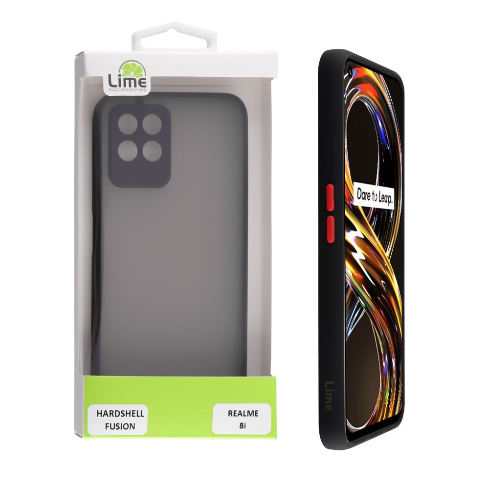 LIME ΘΗΚΗ REALME 8i 6.5" HARDSHELL FUSION FULL CAMERA PROTECTION BLACK WITH RED KEYS