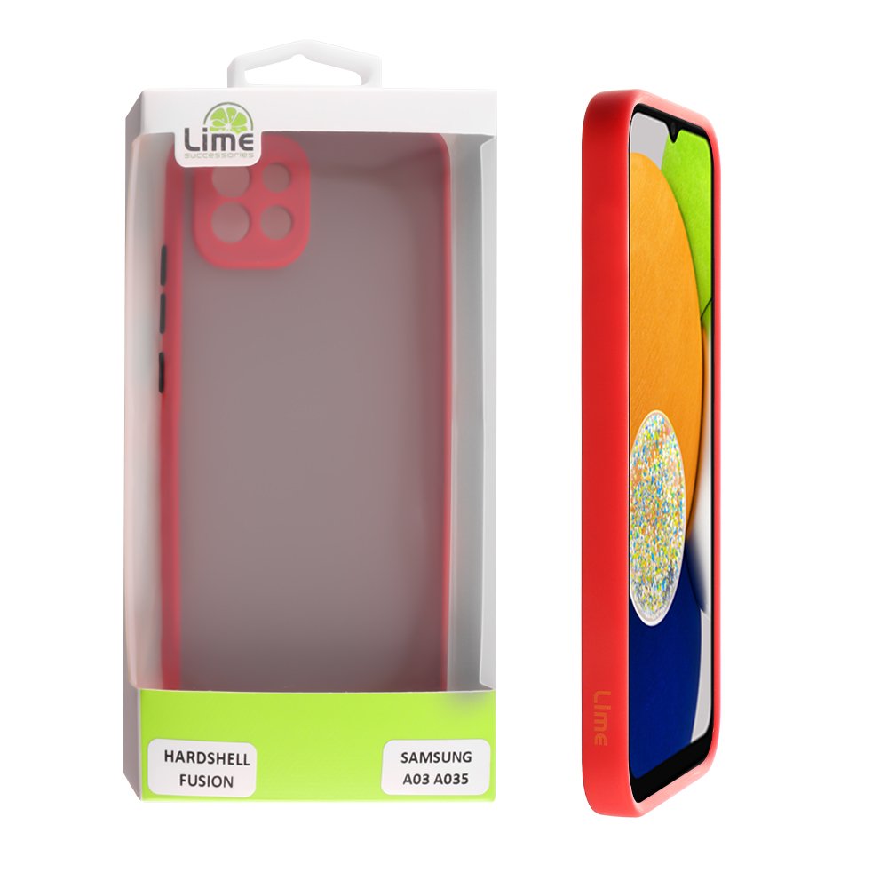 LIME ΘΗΚΗ SAMSUNG A03 A035 6.5" HARDSHELL FUSION FULL CAMERA PROTECTION RED WITH BLACK KEYS