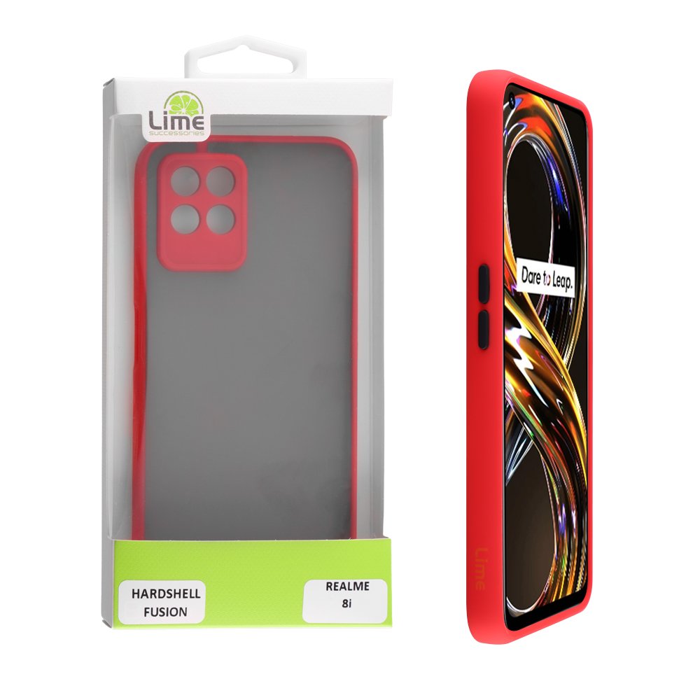 LIME ΘΗΚΗ REALME 8i 6.5" HARDSHELL FUSION FULL CAMERA PROTECTION RED WITH BLACK KEYS