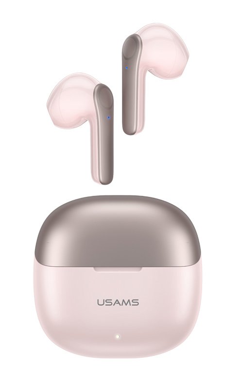 USAMS earphones με θήκη φόρτισης XH09, True Wireless, ροζ