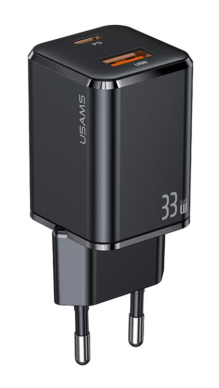USAMS φορτιστής τοίχου CC144, USB-C & USB, PD & QC, 33W, μαύρος