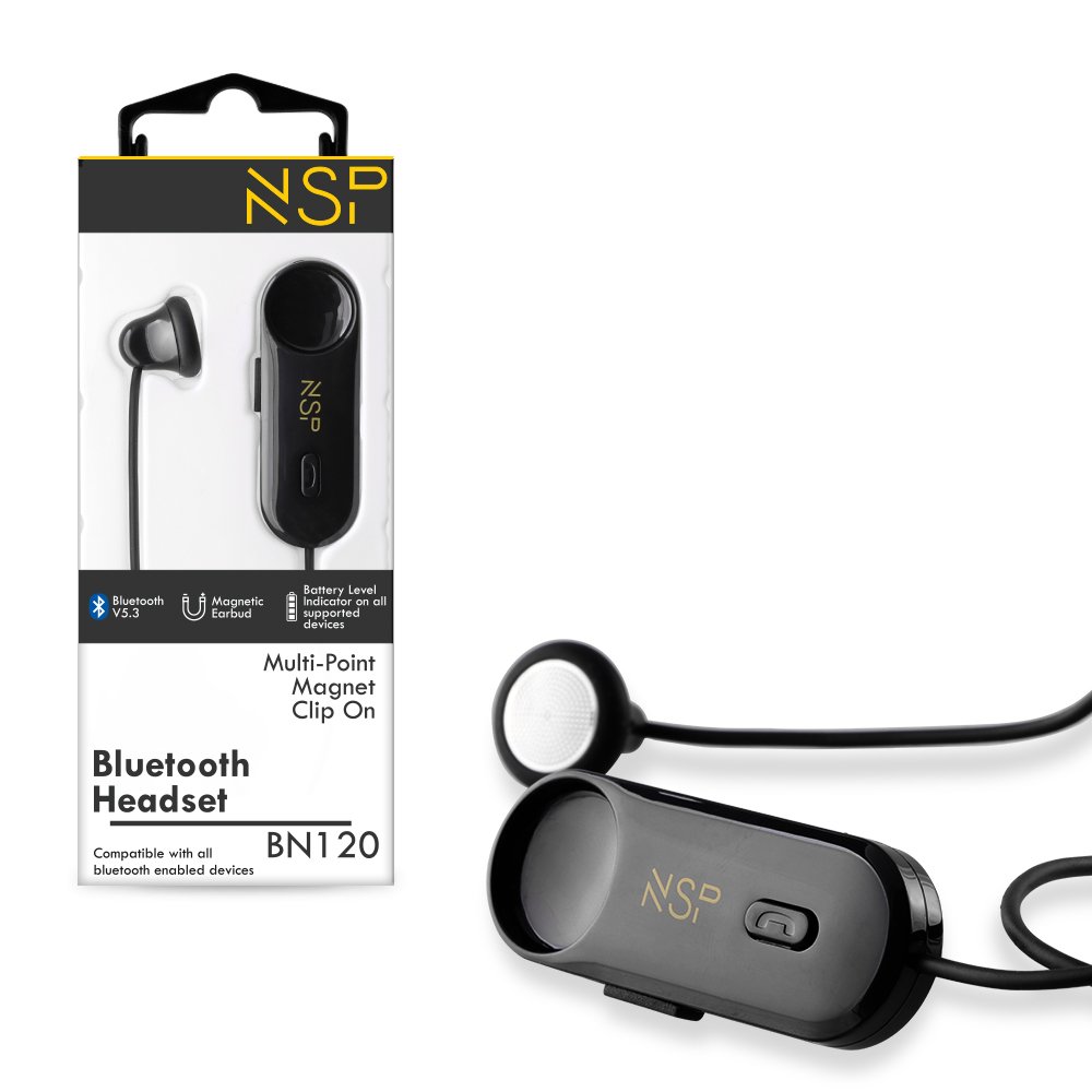 NSP BLUETOOTH BN120 MAGNET CLIP ON HEADSET V5.3 (2 ΣΥΣΚΕΥΩΝ) BLACK