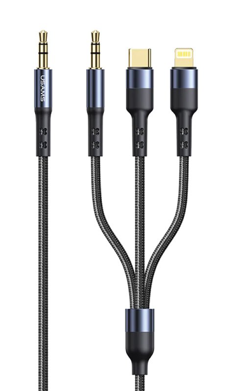 USAMS καλώδιο ήχου 3.5mm σε Lightning/USB-C/3.5mm US-SJ556, 1.2m, μαύρο