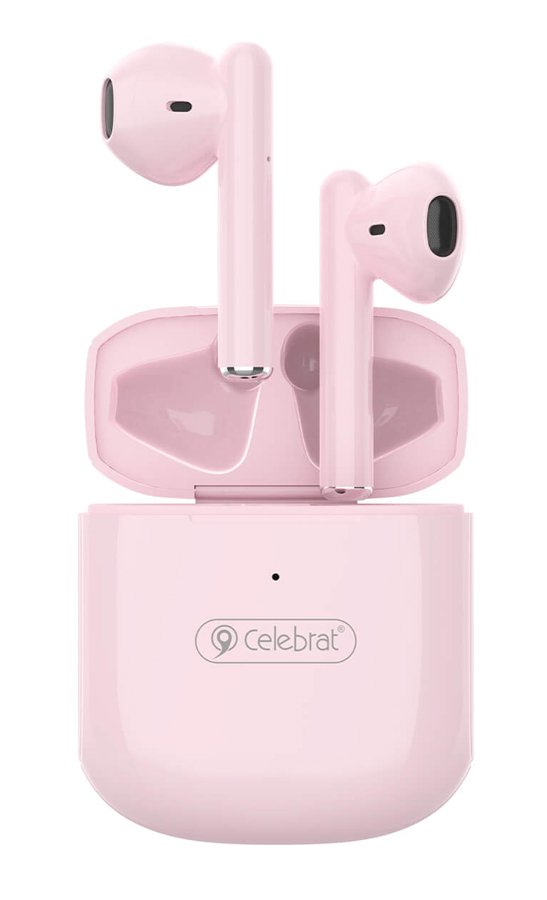 CELEBRAT earphones με θήκη φόρτισης W16, True Wireless, Φ13mm, ροζ