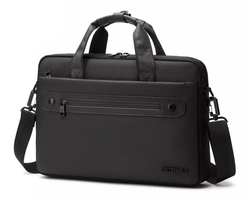 GOLDEN WOLF τσάντα ώμου GW00009, θήκη laptop 14", αδιάβροχη, μαύρη