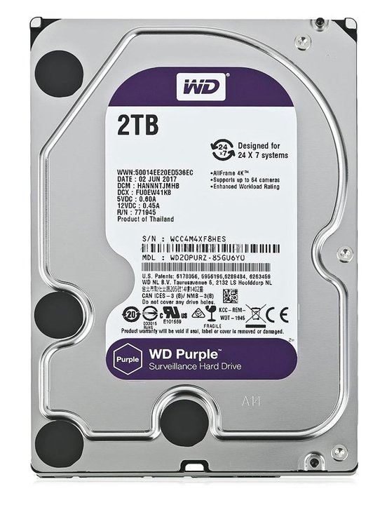 WD σκληρός δίσκος 3.5" Purple Surveillance 2TB, 256MB, 5400RPM, SATA III