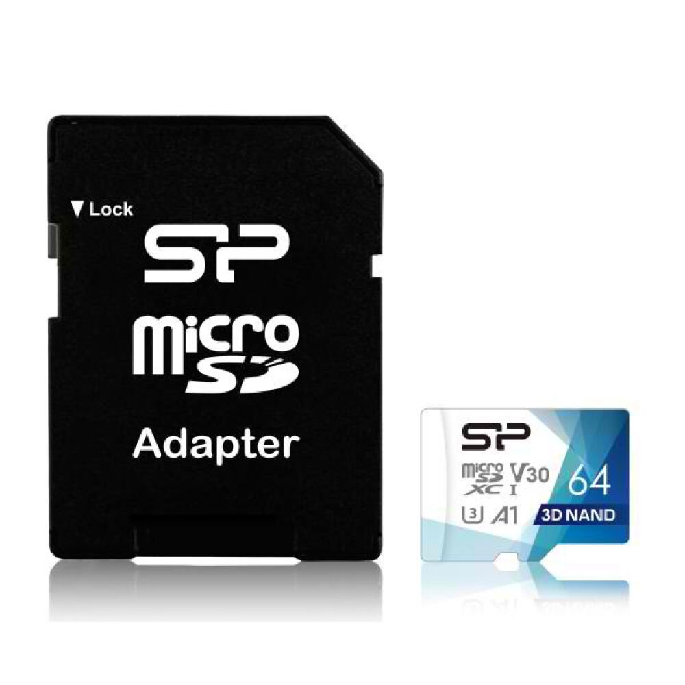 SILICON POWER micro SDXC 64GB CLASS 10 UHS-1 U3 V30 SUPERIOR PRO R100/W80 MB/S + SD ADAPTOR SP064GBSTXDU3V20AB
