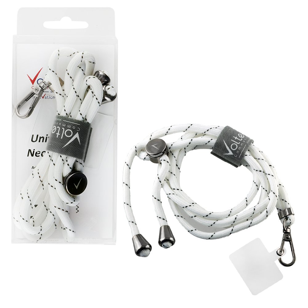 VOLTE-TEL NECK STRAP - ΛΟΥΡΑΚΙ ΛΑΙΜΟΥ ΓΙΑ ΘΗΚΕΣ ΑΣΠΡΟ ΜΕ ΜΑΥΡΕΣ ΡΙΓΕΣ VT33