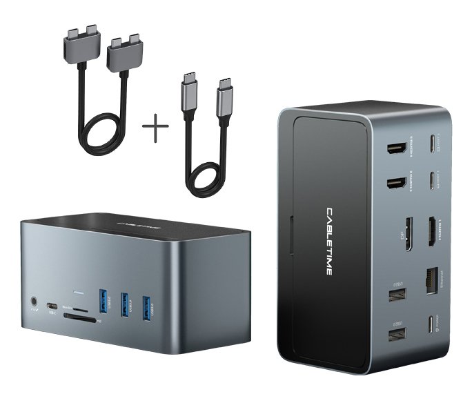 CABLETIME docking station DOCK162-AG, 15 θύρες & θήκη M.2, 4K 100W, γκρι
