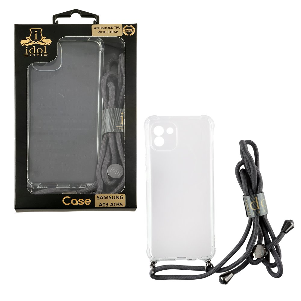 IDOL 1991 ΘΗΚΗ SAMSUNG A03 A035 6.5" ANTISHOCK AIR TPU WITH STRAP FULL CAMERA PROTECTION ΔΙΑΦΑΝΗ