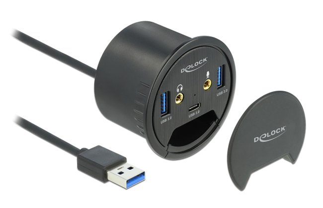 DELOCK USB hub 62794, 5x θυρών, 5Gbps, Φ60mm, USB σύνδεση, μαύρο