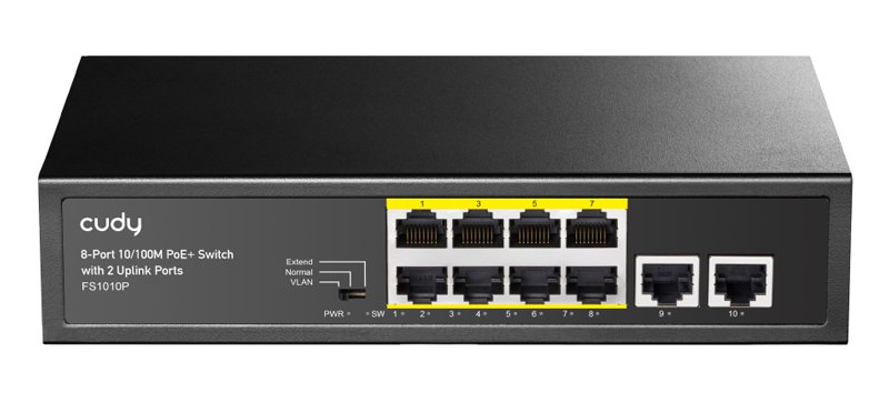 CUDY PoE+ switch FS1010P, 8-port 10/100M PoE+, 2x uplink ports, 120W