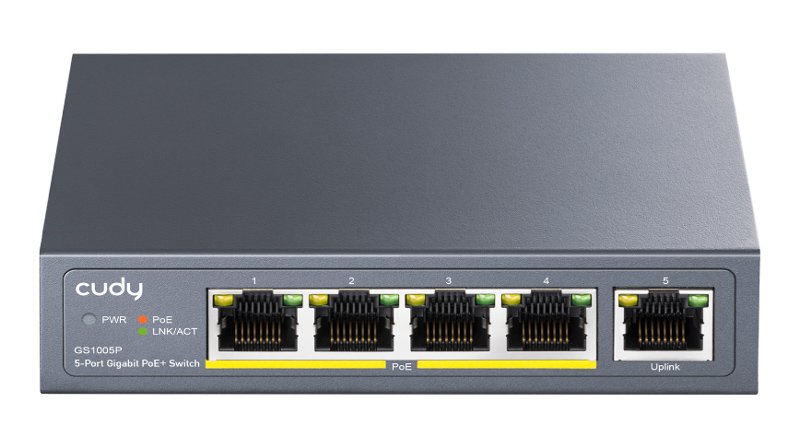 CUDY PoE+ switch GS1005P, 5-port 10/100/1000Mbps PoE+, 60W
