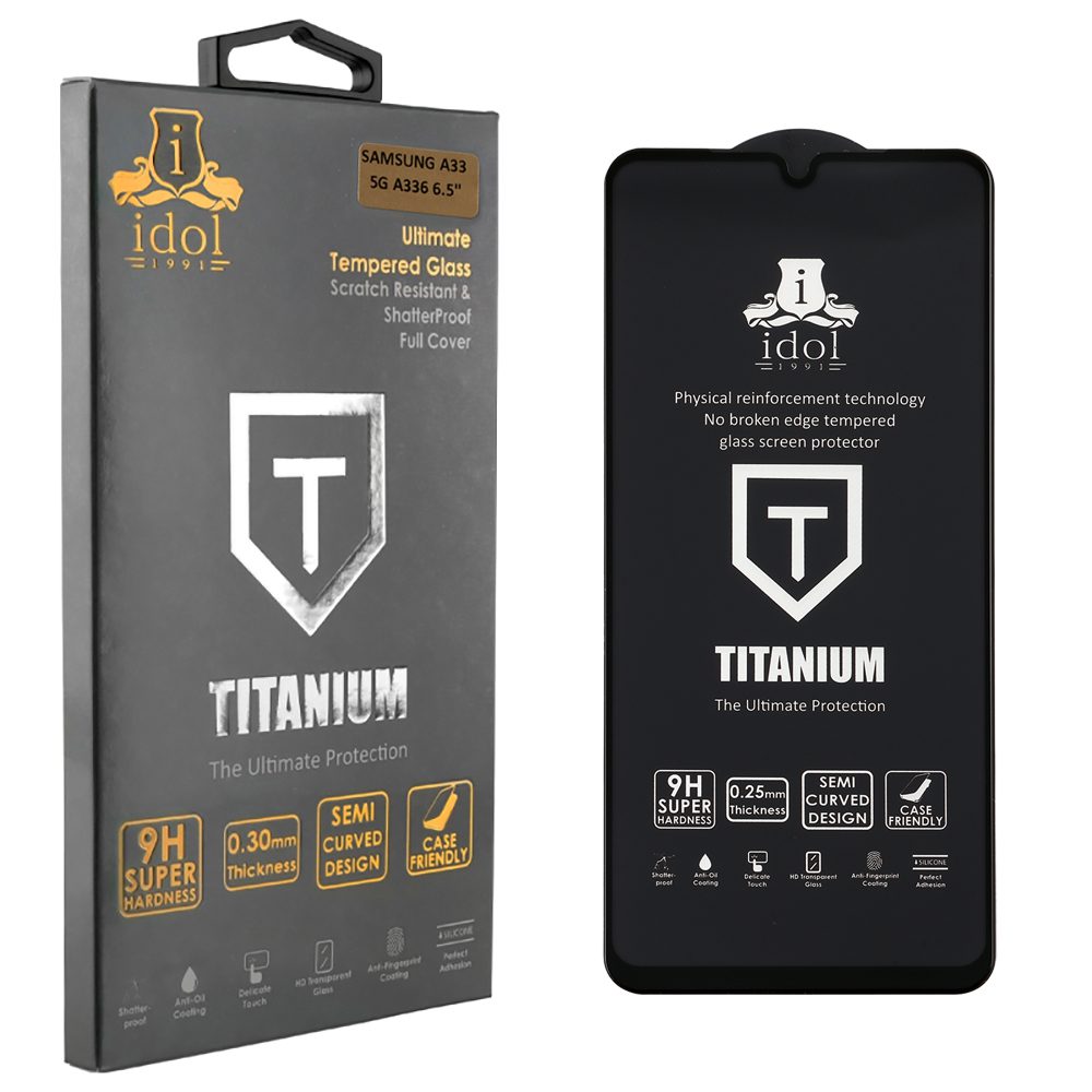 IDOL 1991 TEMPERED GLASS SAMSUNG A33 5G A336 6.4" 9H 0.25mm TITANIUM SEMI CURVED FULL GLUE BLACK