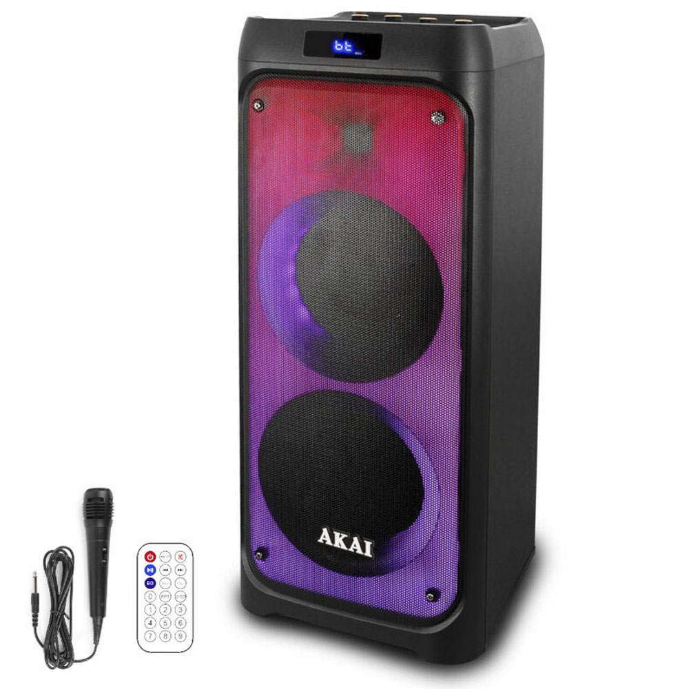 AKAI 260 PARTY SPEAKER ΦΟΡΗΤΟ BLUETOOTH 5.0 ΜΕ LED, USB, MICRO SD, AUX-IN ΕΝΣΥΡΜΑΤΟ ΜΙΚΡΟΦΩΝΟ50W RMS ΓΙΑ ΚΑΡΑΟΚΕ