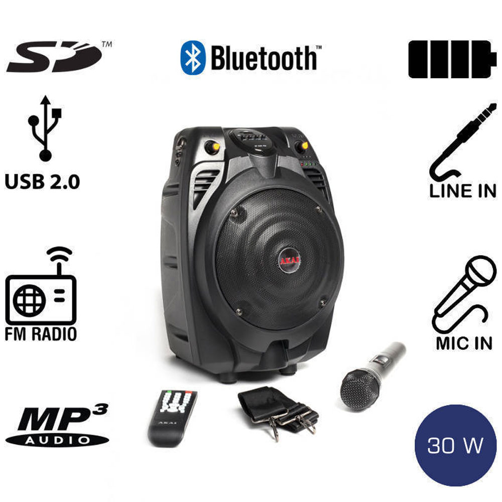 AKAI SS022A-X6 PARTY SPEAKER ΦΟΡΗΤΟ ΗΧΕΙΟ BLUETOOTH ΜΕ ΕΝΙΣΧΥΤΗ, USB ΚΑΙ ΚΑΡΤΑ SD 30W RMS ΓΙΑ ΚΑΡΑΟΚΕ