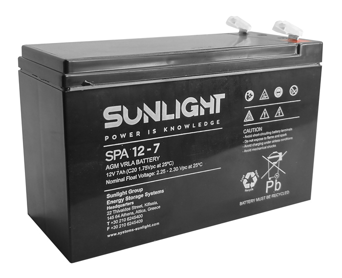 SUNLIGHT μπαταρία μολύβδου SPA12-7, 12V 7Ah, 6.3mm F