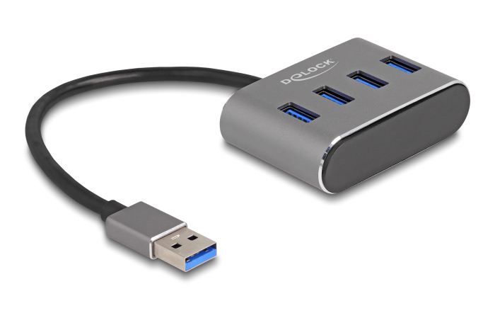 DELOCK USB hub 63190, 4x USB 3.2 Gen 1 θύρες, 5Gbps, γκρι