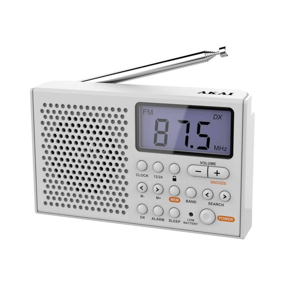 AKAI AWBR-305 ΦΟΡΗΤΟ ΡΑΔΙΟΦΩΝΟ ΠΑΓΚΟΣΜΙΟΥ ΛΗΨΕΩΣ - ΞΥΠΝΗΤΗΡΙ ΜΕ ΟΘΟΝΗ ΜΠΑΤΑΡΙΑΣ ΛΕΥΚΟ