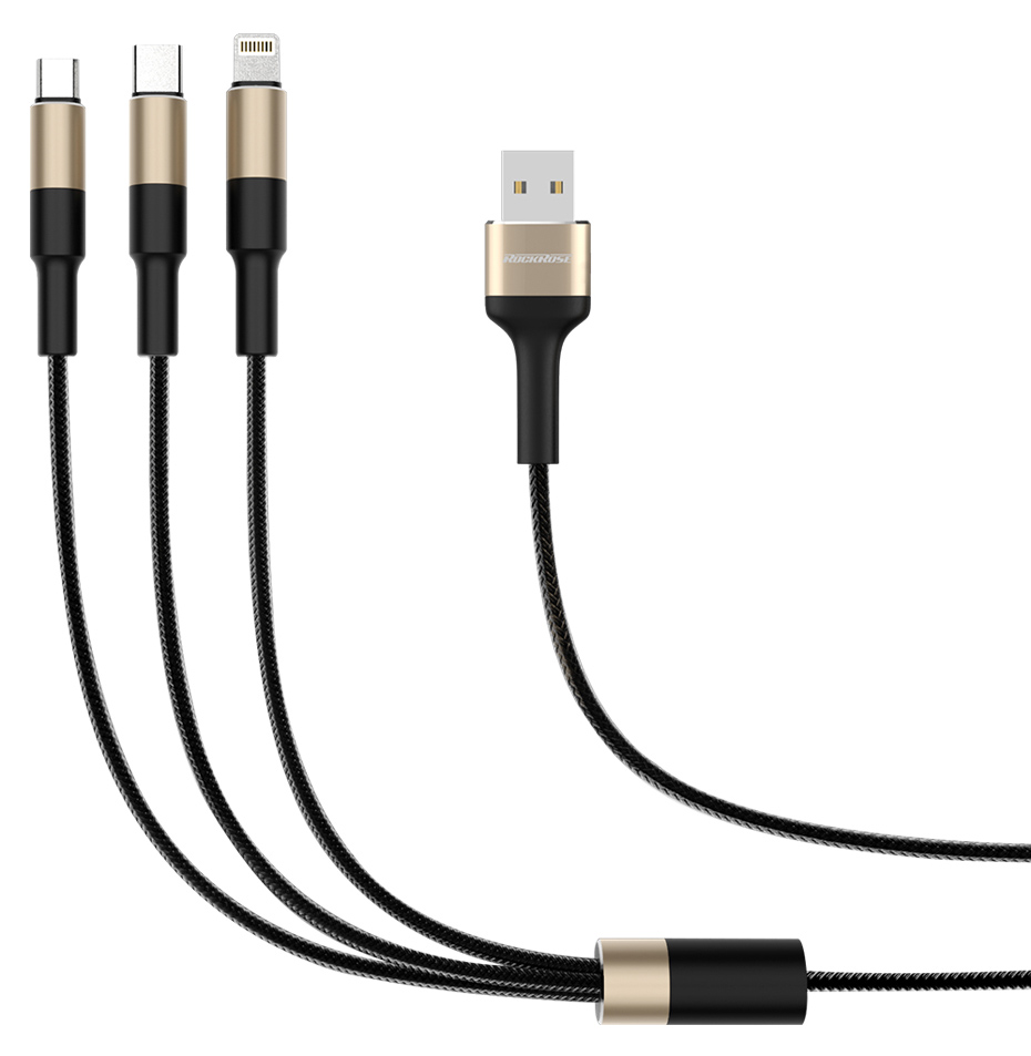 ROCKROSE καλώδιο USB σε Micro/Type-C/Lightning Acacia, 1m, χρυσό-μαύρο