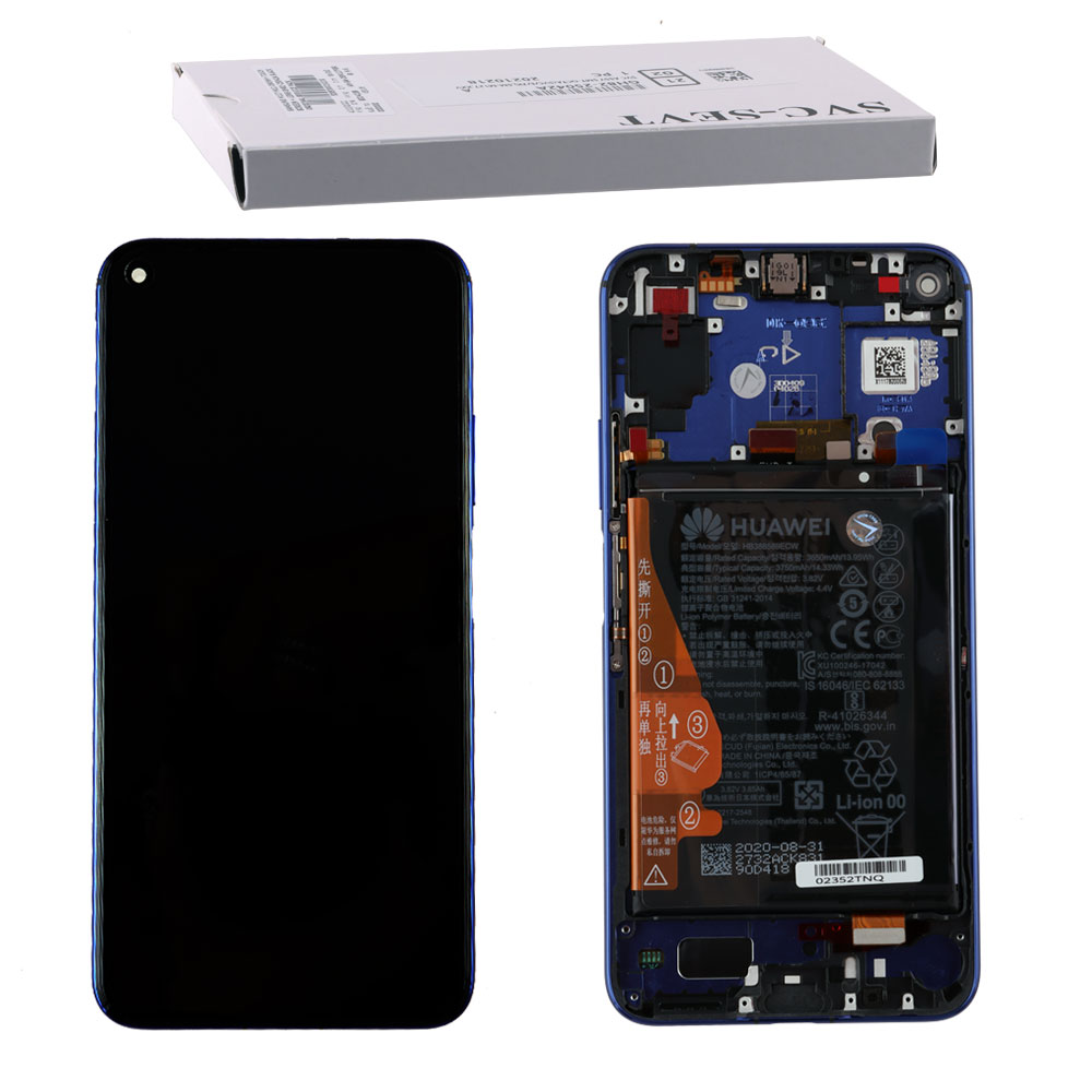 HONOR 20/NOVA 5T ΟΘΟΝΗ + TOUCH SCREEN + LENS + FRAME + BATTERY 02352TNQ BLUE ORIGINAL SERVICE PACK