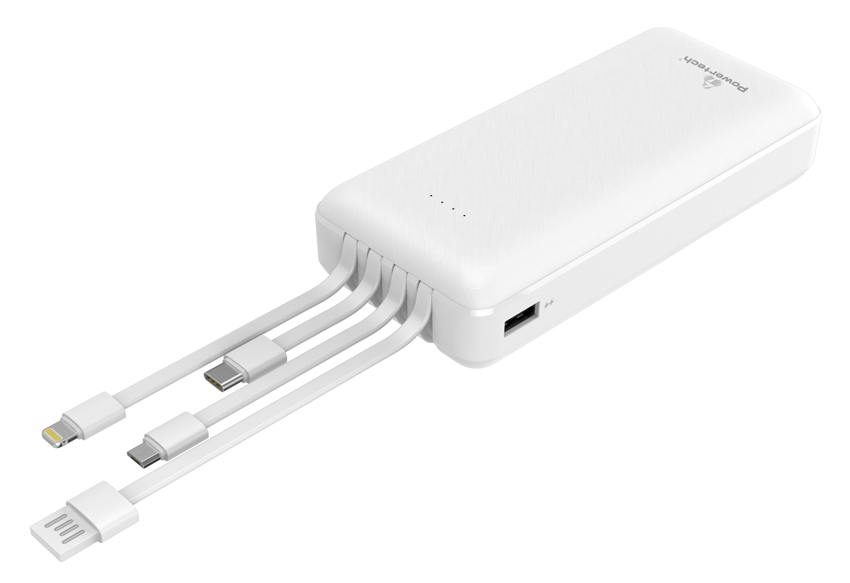 POWERTECH power bank με καλώδια PT-1062 20000mAh, 10.5W, λευκό