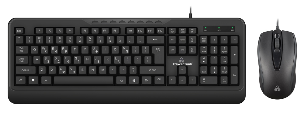 POWERTECH set ποντίκι & πληκτρολόγιο PT-1067, ενσύρματο, 1000DPI, μαύρο