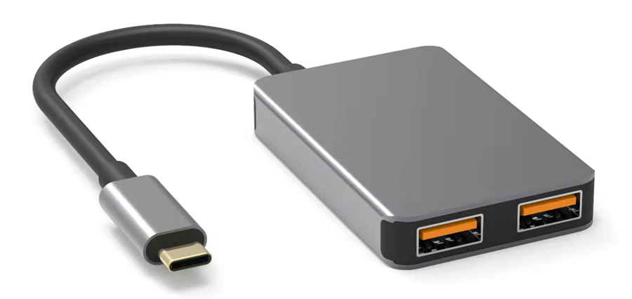POWERTECH USB hub PTH-102, 4x θυρών, 10Gbps, USB-C σύνδεση, γκρι