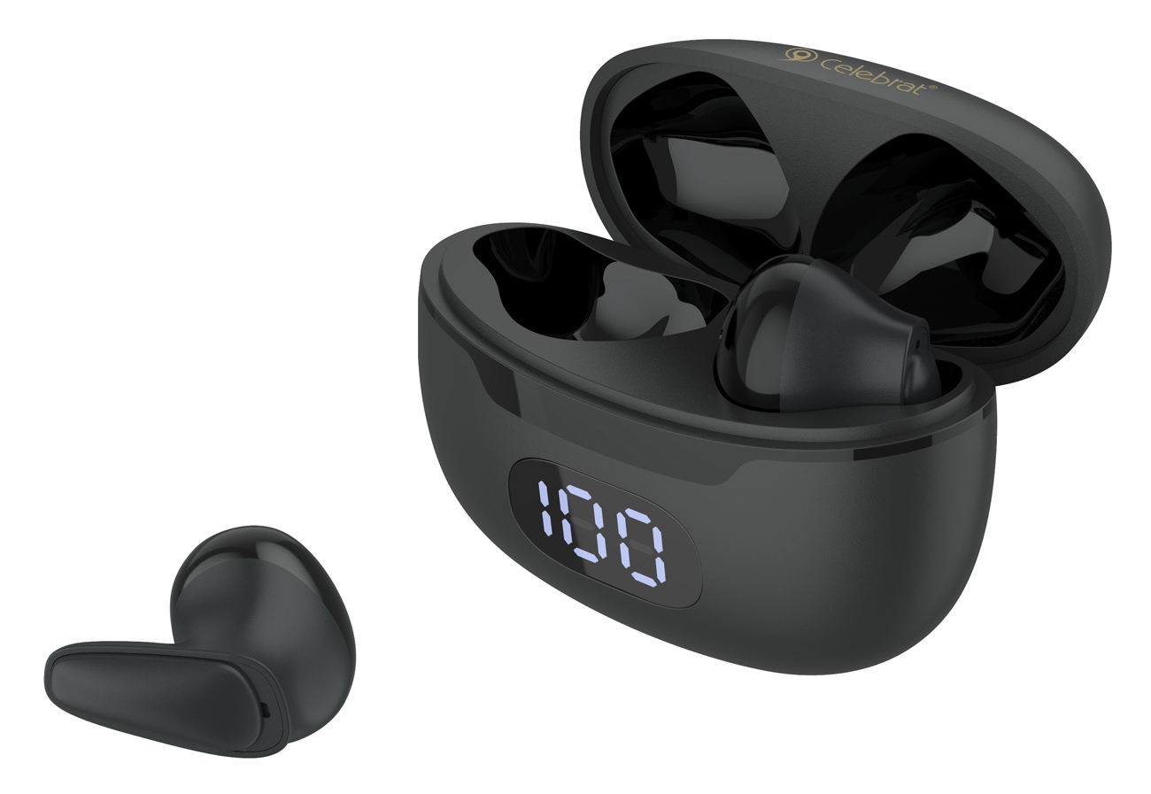 CELEBRAT earphones με θήκη φόρτισης TWS-W34, True Wireless, Φ13mm, μαύρα