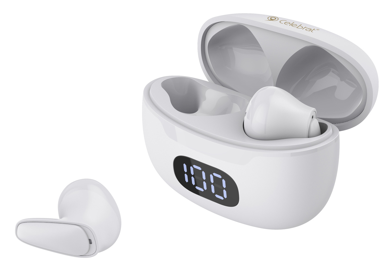 CELEBRAT earphones με θήκη φόρτισης TWS-W34, True Wireless, Φ13mm, λευκά