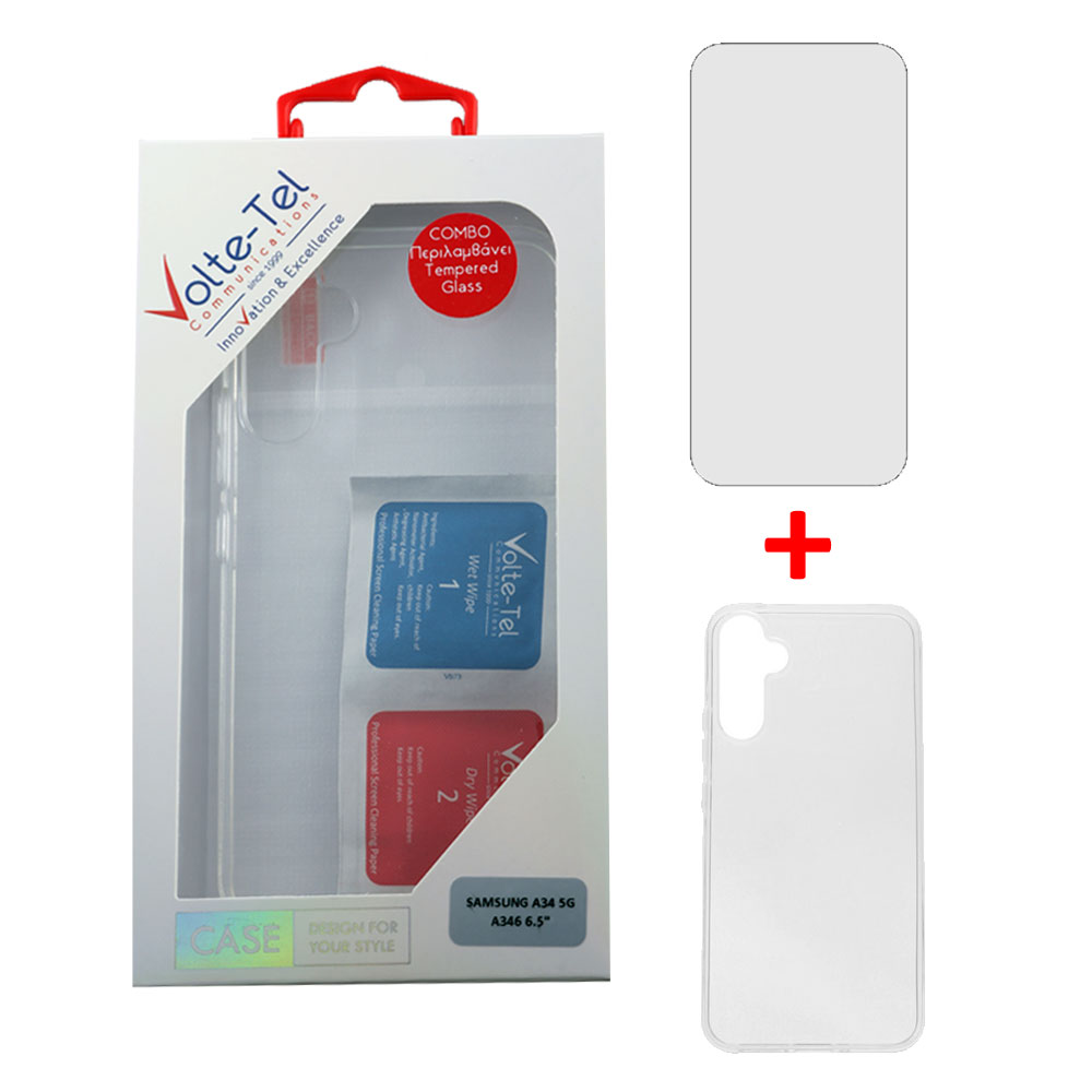 VOLTE-TEL COMBO SAMSUNG A34 5G 6.6" TEMPERED 0.30mm + ΘΗΚΗ SLIMCOLOR AIR WHITE