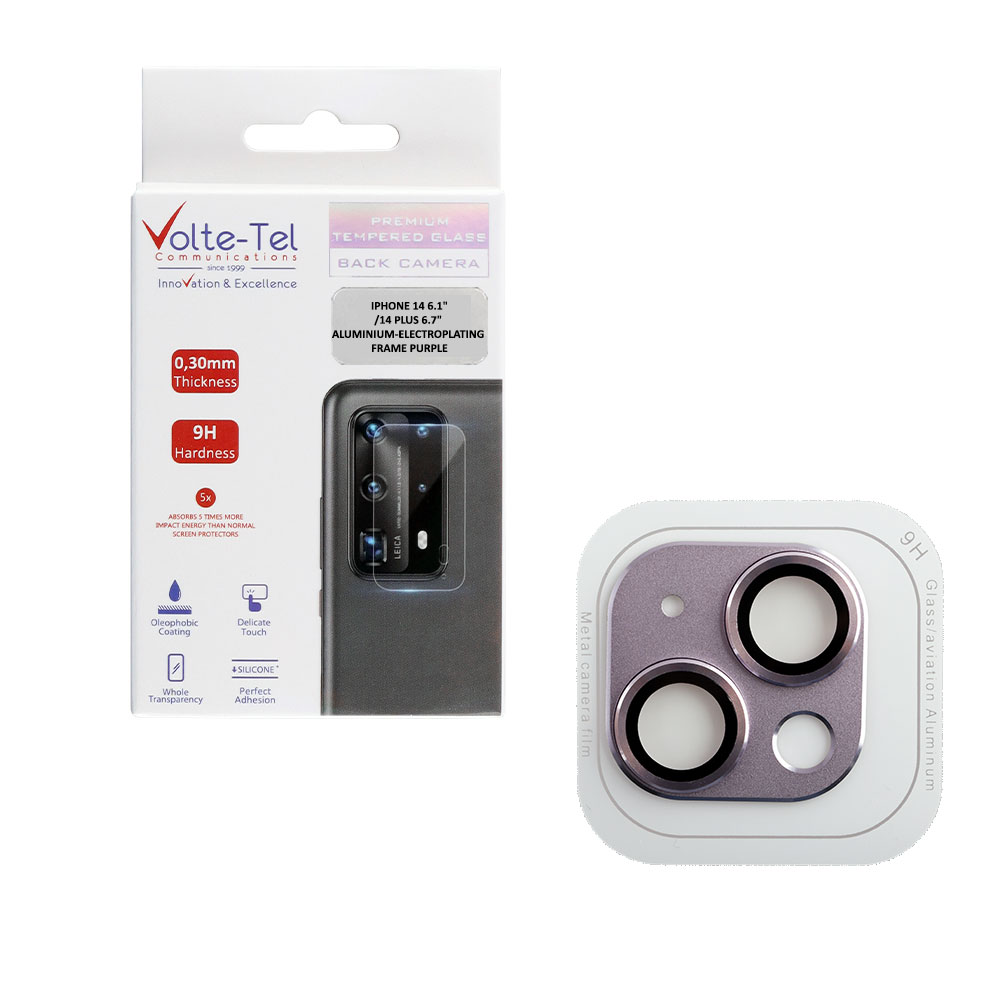 VOLTE-TEL CAMERA GLASS COVER IPHONE 14 6.1"/14 PLUS 6.7" 9H 0.30MM 3D ALUMINIUM-ELECTROPLATING FRAME PURPLE