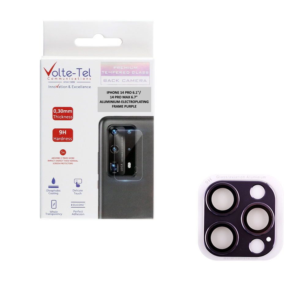 VOLTE-TEL CAMERA GLASS COVER IPHONE 14 PRO 6.1"/14 PRO MAX 6.7" 9H 0.30MM 3D ALUMINIUM-ELECTROPLATING FRAME PURPLE