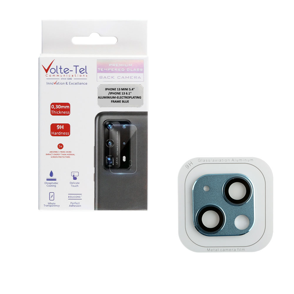 VOLTE-TEL CAMERA GLASS COVER IPHONE 13 MINI 5.4"/IPHONE 13 6.1" 9H 0.30MM 3D ALUMINIUM-ELECTROPLATING FRAME BLUE