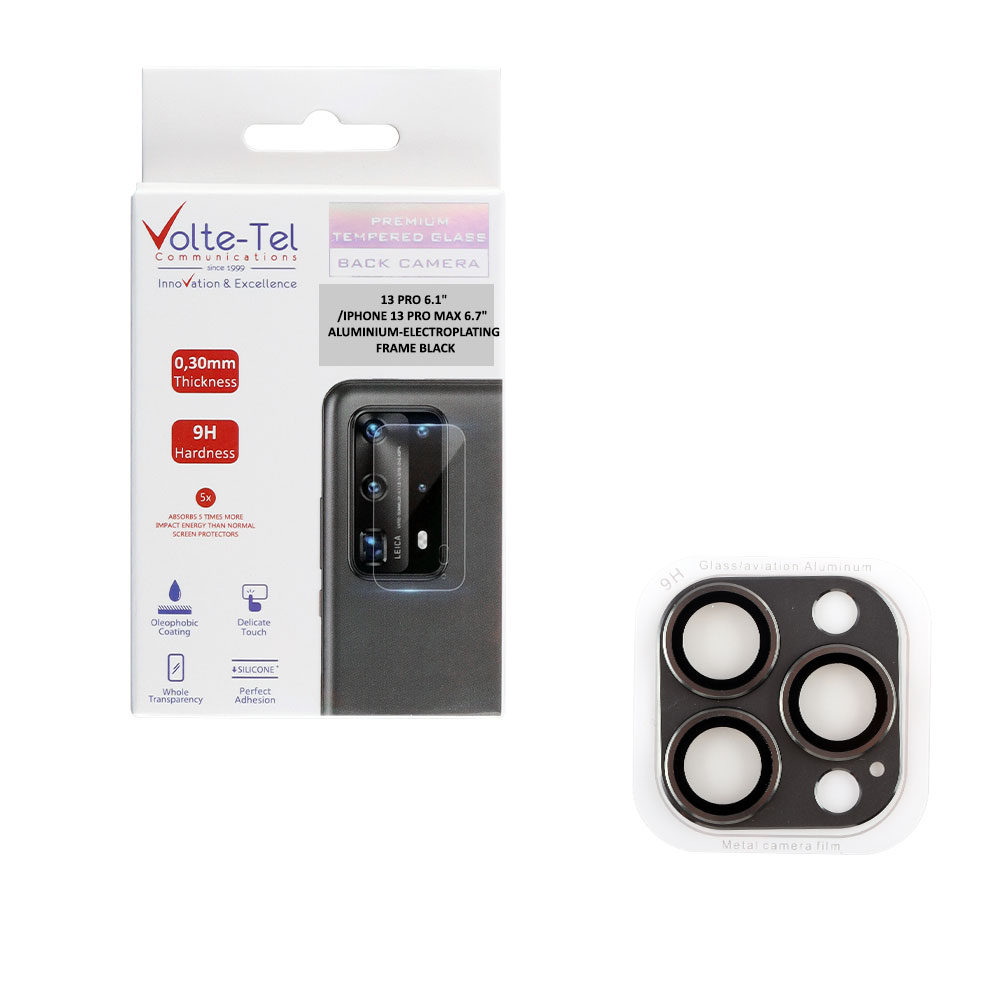 VOLTE-TEL CAMERA GLASS COVER IPHONE 13 PRO 6.1"/IPHONE 13 PRO MAX 6.7" 9H 0.30MM 3D ALUMINIUM-ELECTROPLATING FRAME BLACK