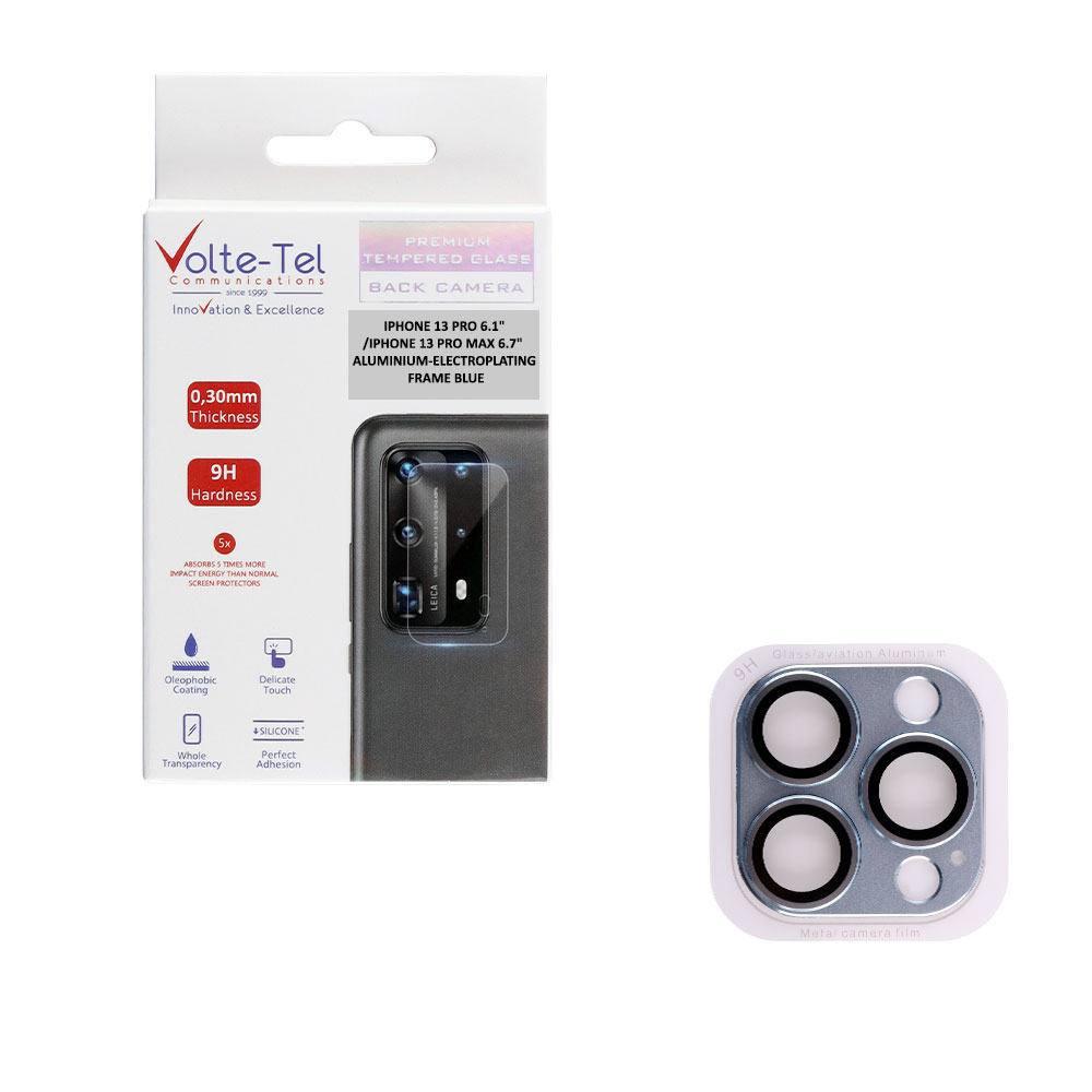 VOLTE-TEL CAMERA GLASS COVER IPHONE 13 PRO 6.1"/IPHONE 13 PRO MAX 6.7" 9H 0.30MM 3D ALUMINIUM-ELECTROPLATING FRAME BLUE