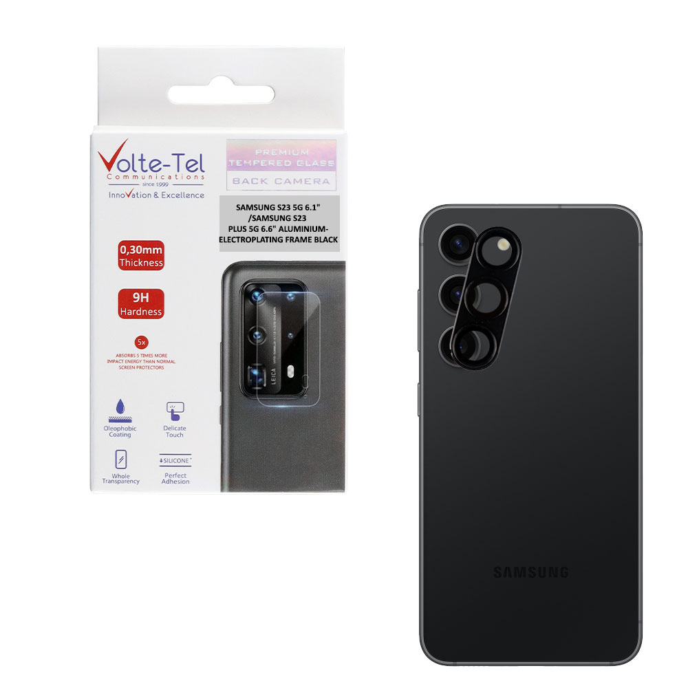VOLTE-TEL CAMERA GLASS COVER SAMSUNG S23 5G 6.1"/SAMSUNG S23 PLUS 5G 6.6" 9H 0.30MM 3D ALUMINIUM-ELECTROPLATING FRAME BLACK