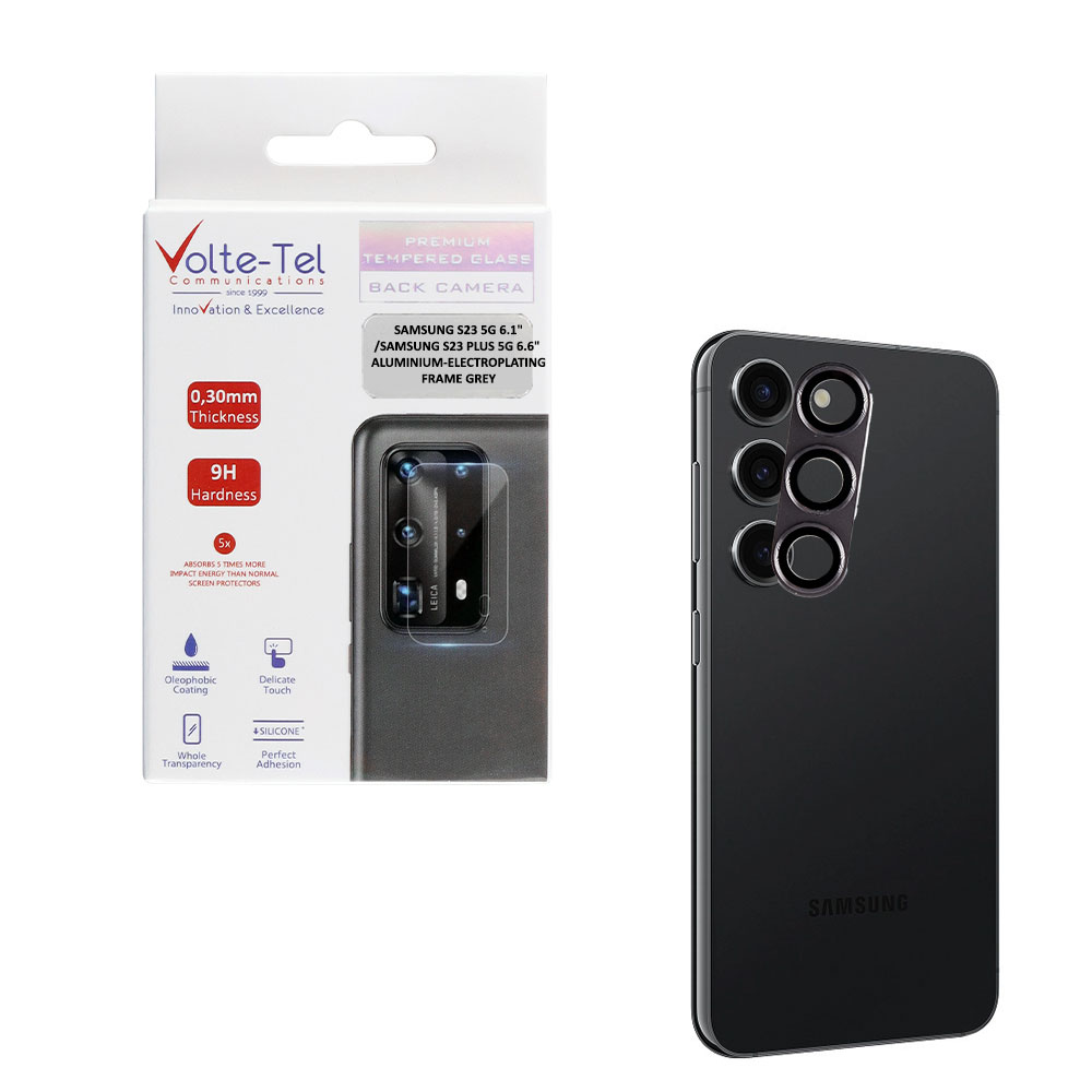 VOLTE-TEL CAMERA GLASS COVER SAMSUNG S23 5G 6.1"/SAMSUNG S23 PLUS 5G 6.6" 9H 0.30MM 3D ALUMINIUM-ELECTROPLATING FRAME GREY