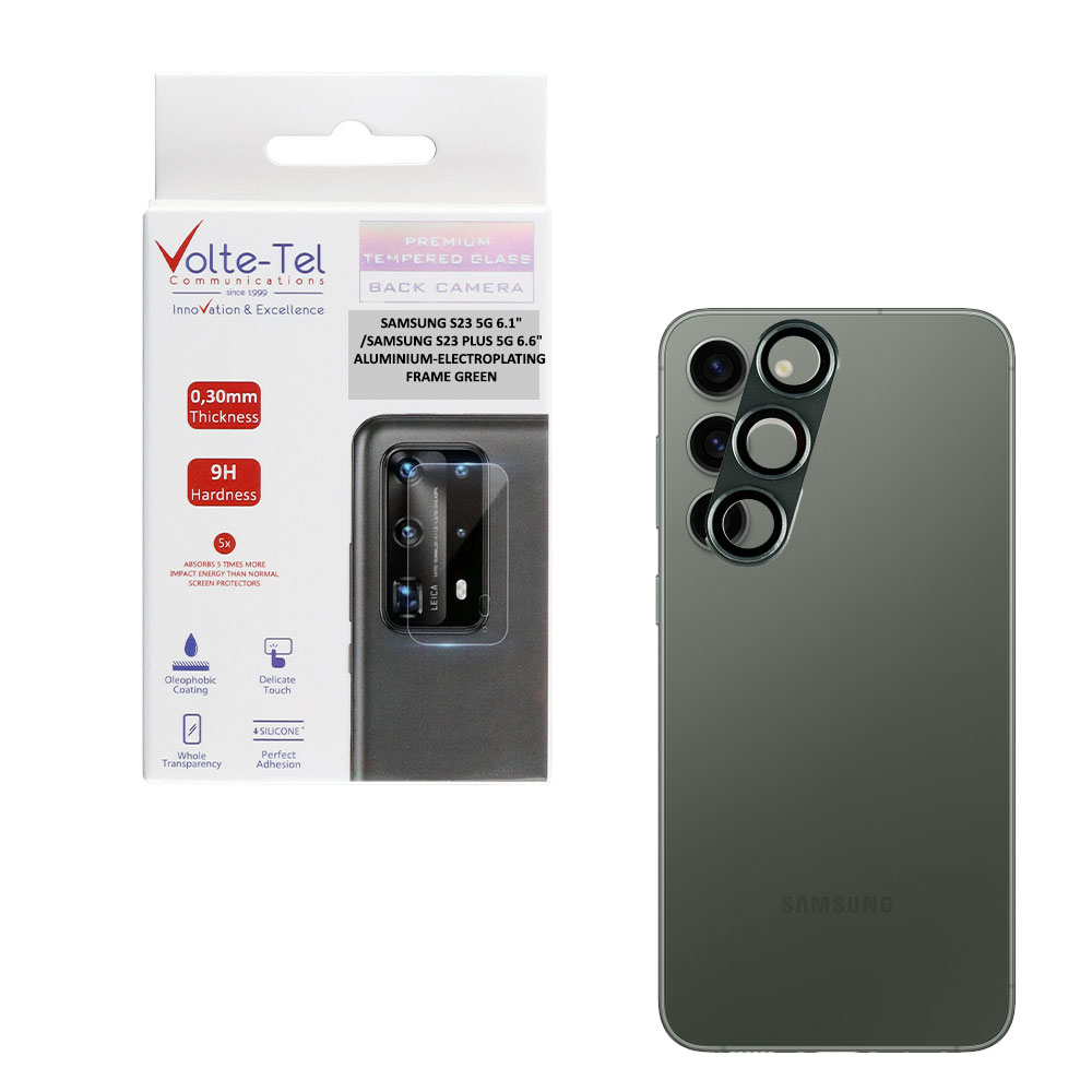 VOLTE-TEL CAMERA GLASS COVER SAMSUNG S23 5G 6.1"/SAMSUNG S23 PLUS 5G 6.6" 9H 0.30MM 3D ALUMINIUM-ELECTROPLATING FRAME GREEN