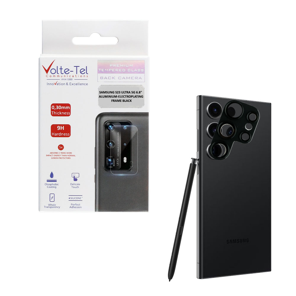 VOLTE-TEL CAMERA GLASS COVER SAMSUNG S23 ULTRA 5G 6.8" 9H 0.30MM 3D ALUMINIUM-ELECTROPLATING FRAME BLACK