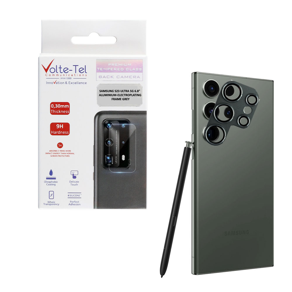 VOLTE-TEL CAMERA GLASS COVER SAMSUNG S23 ULTRA 5G 6.8" 9H 0.30MM 3D ALUMINIUM-ELECTROPLATING FRAME GREY