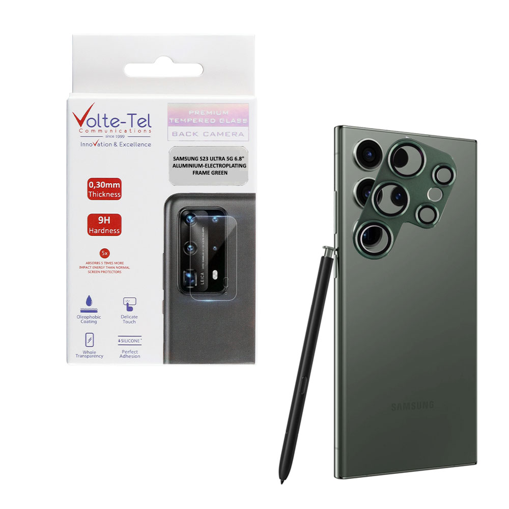 VOLTE-TEL CAMERA GLASS COVER SAMSUNG S23 ULTRA 5G 6.8" 9H 0.30MM 3D ALUMINIUM-ELECTROPLATING FRAME GREEN