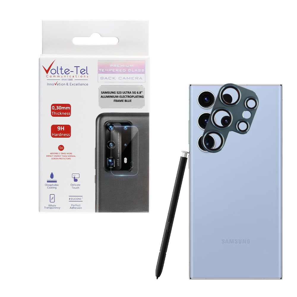 VOLTE-TEL CAMERA GLASS COVER SAMSUNG S23 ULTRA 5G 6.8" 9H 0.30MM 3D ALUMINIUM-ELECTROPLATING FRAME BLUE