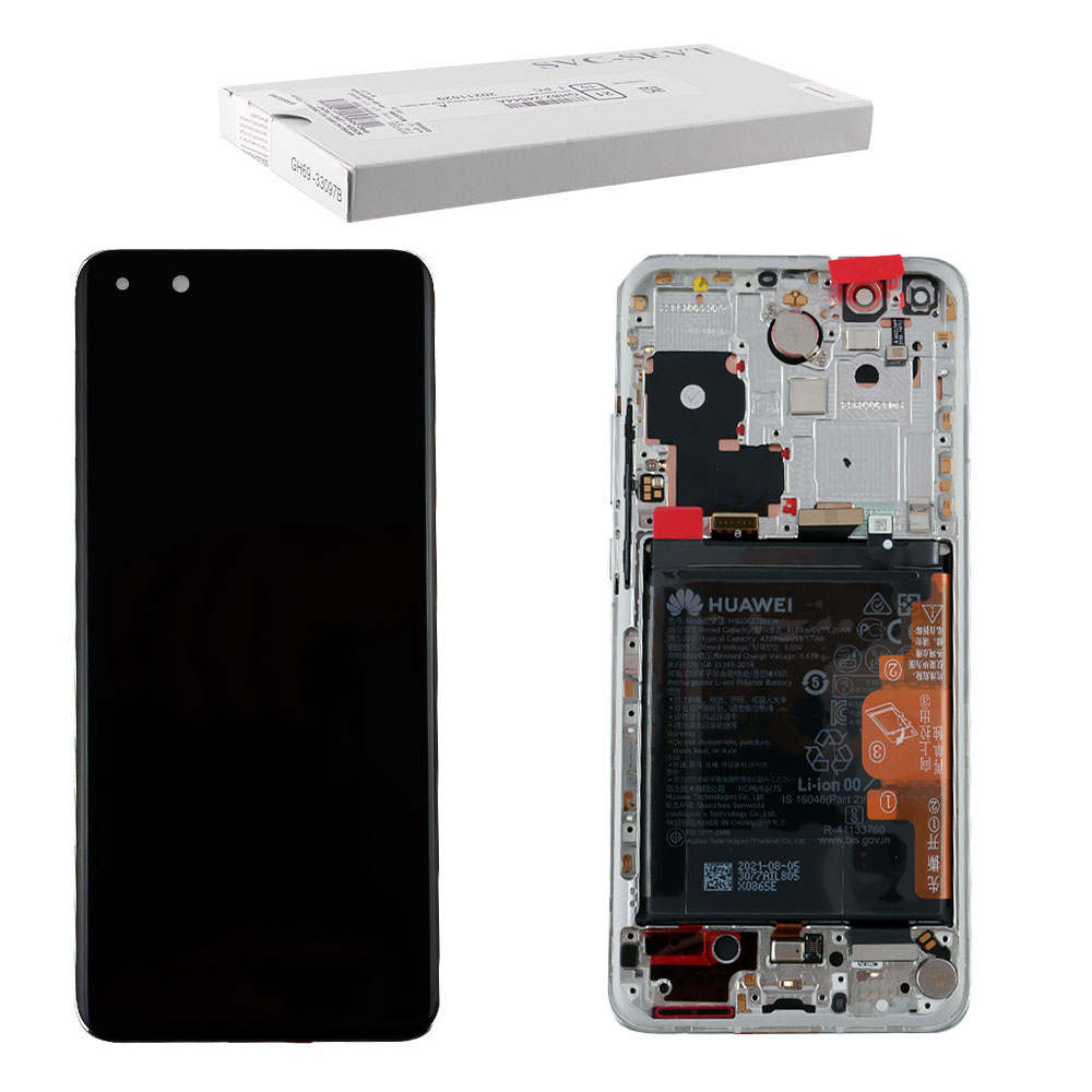 HUAWEI P40 PRO ΟΘΟΝΗ + TOUCH SCREEN + LENS + FRAME + BATTERY 02353PJK WHITE ORIGINAL SERVICE PACK