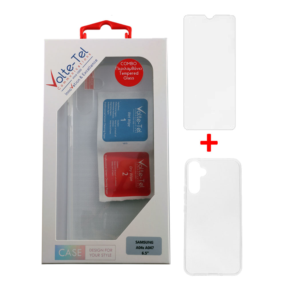 VOLTE-TEL COMBO SAMSUNG A04s A047/A13 5G A136U 6.5" TEMPERED 0.30mm + ΘΗΚΗ SLIMCOLOR AIR WHITE