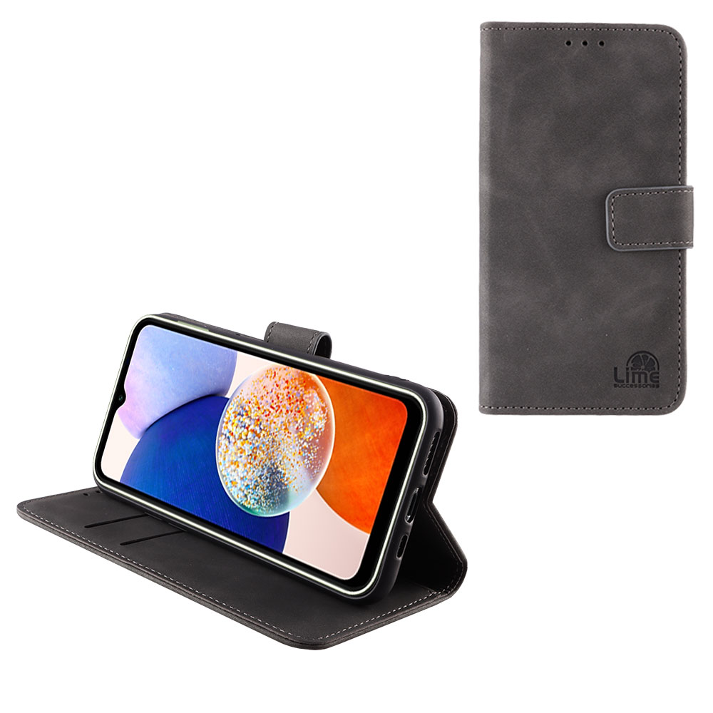 LIME ΘΗΚΗ SAMSUNG A14 4G A145/A14 5G A146 6.6" ESSENTIAL MAGNET BOOK STAND CLIP GREY